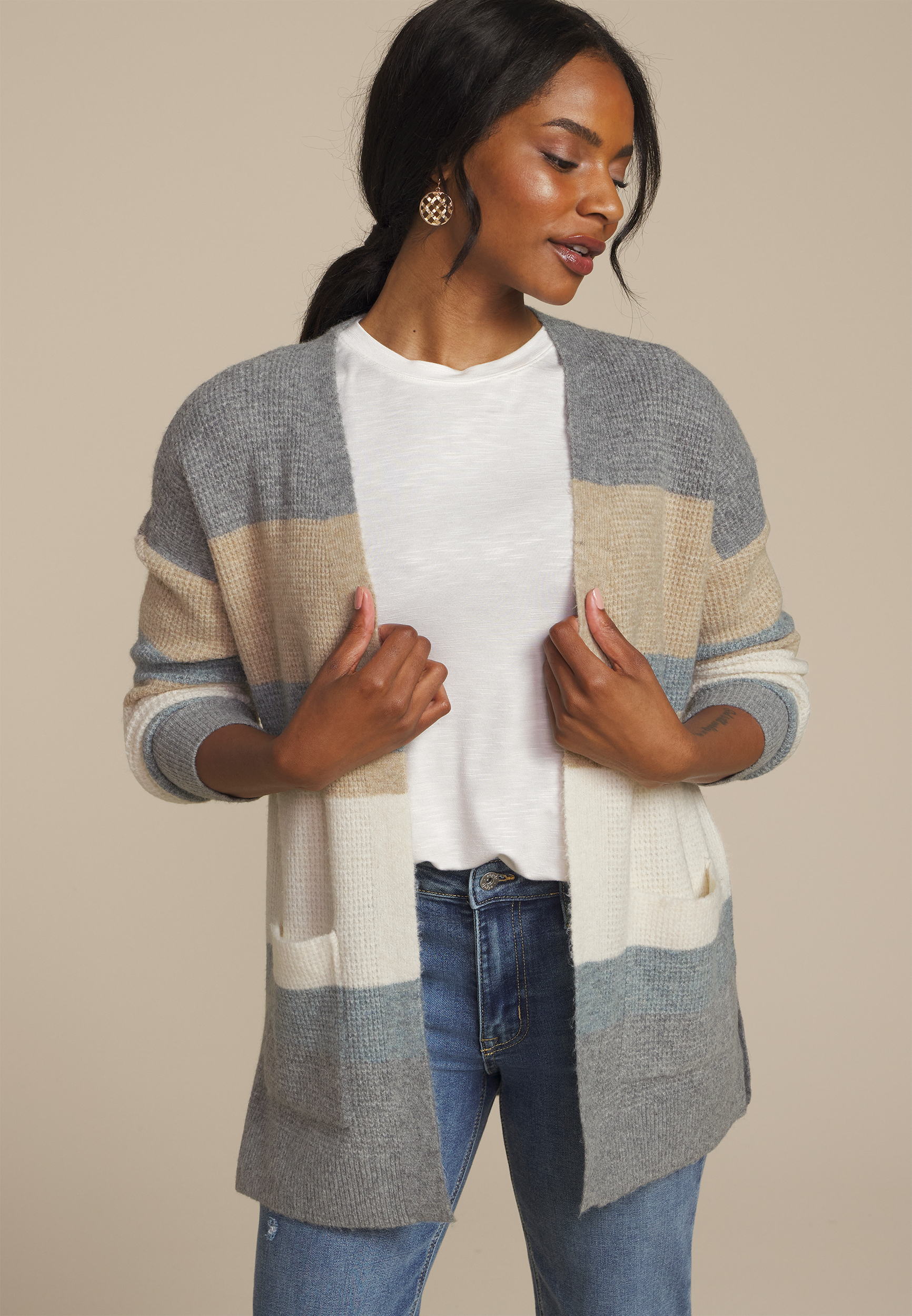 Cozy Colorblock Open Front Cardigan