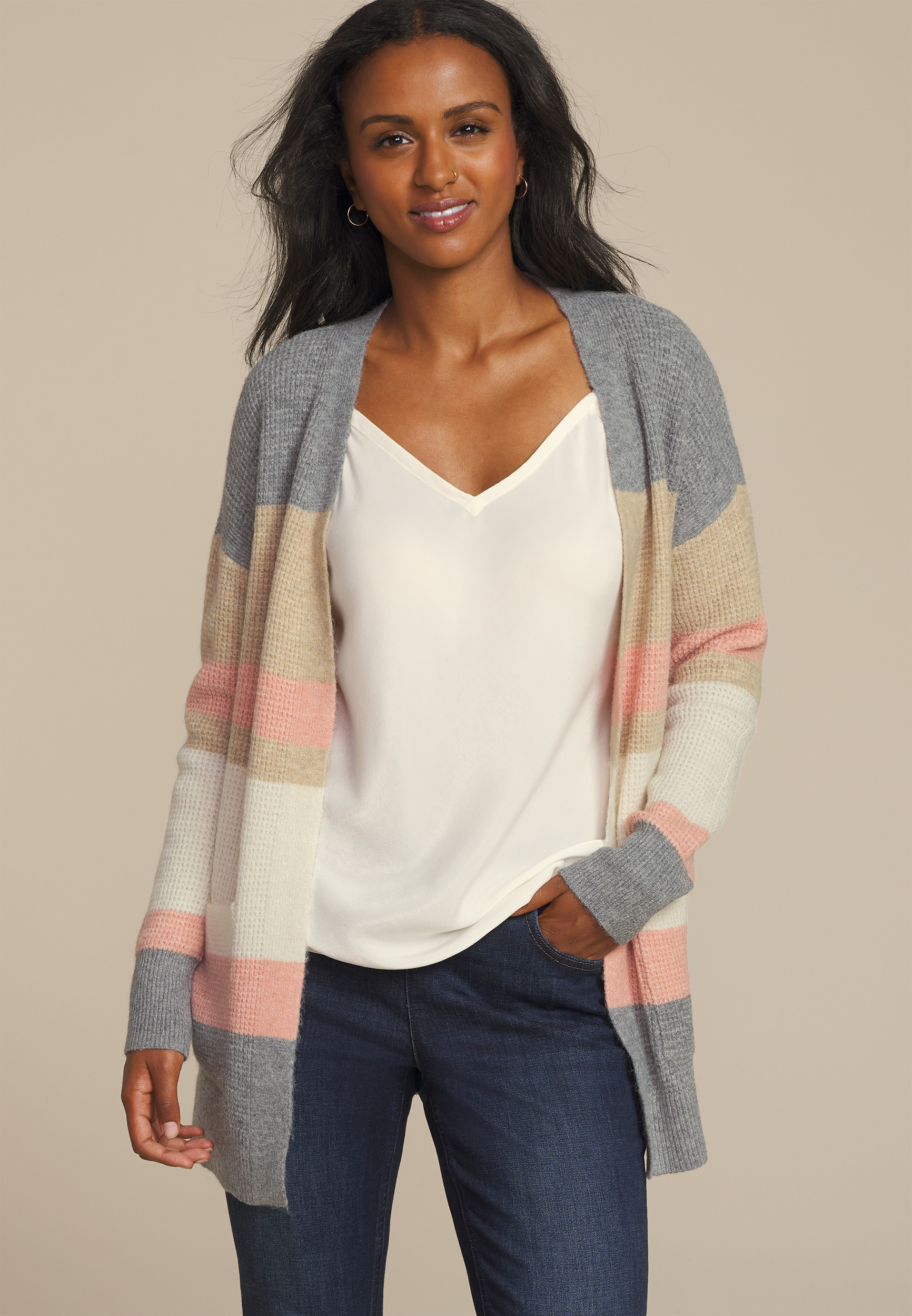 Cozy Colorblock Open Front Cardigan