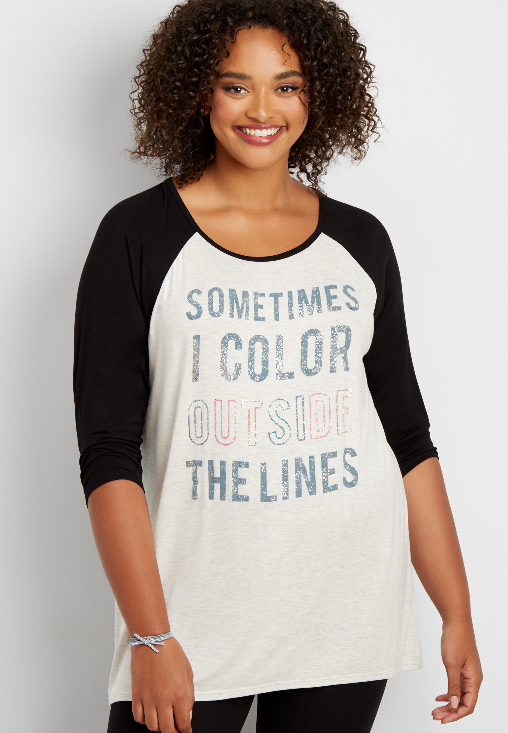 plus size baseball tunic tee with sometimes I color outside the lines