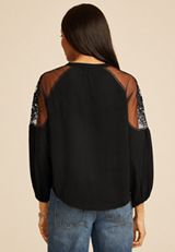 Studio Y Floral Embroidered Sheer Yoke Peasant Blouse, C106, small