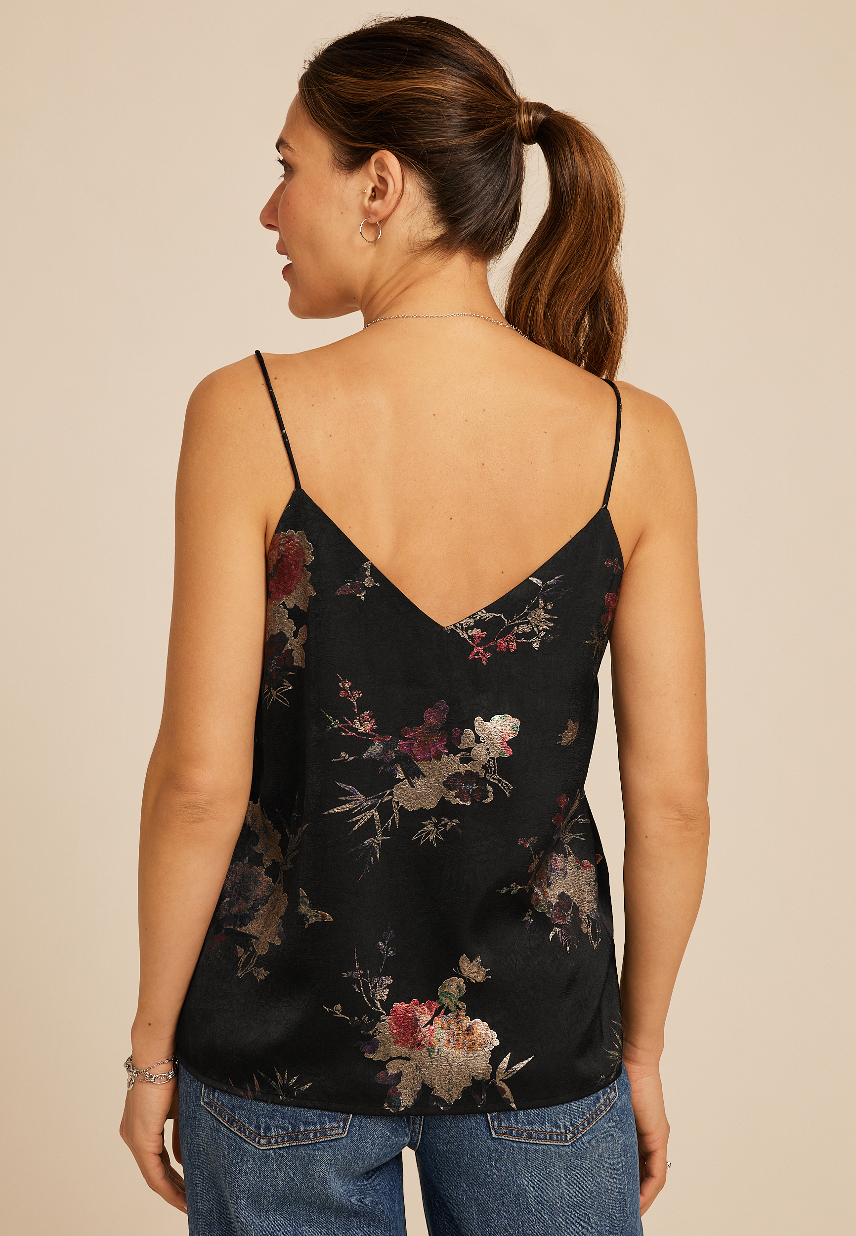 Metallic Floral V Neck Cami, MULTI, large