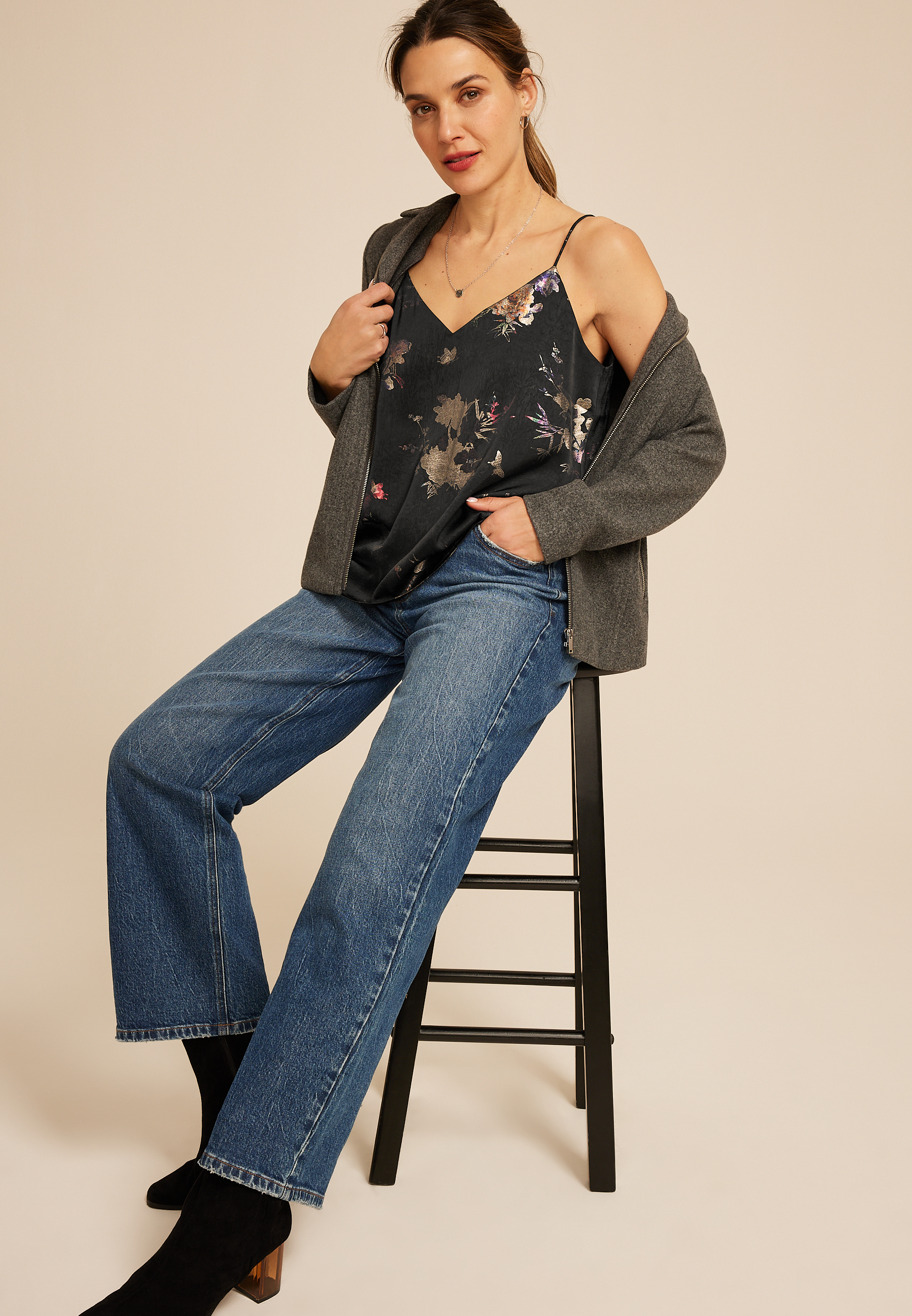 Metallic Floral V Neck Cami, MULTI, large