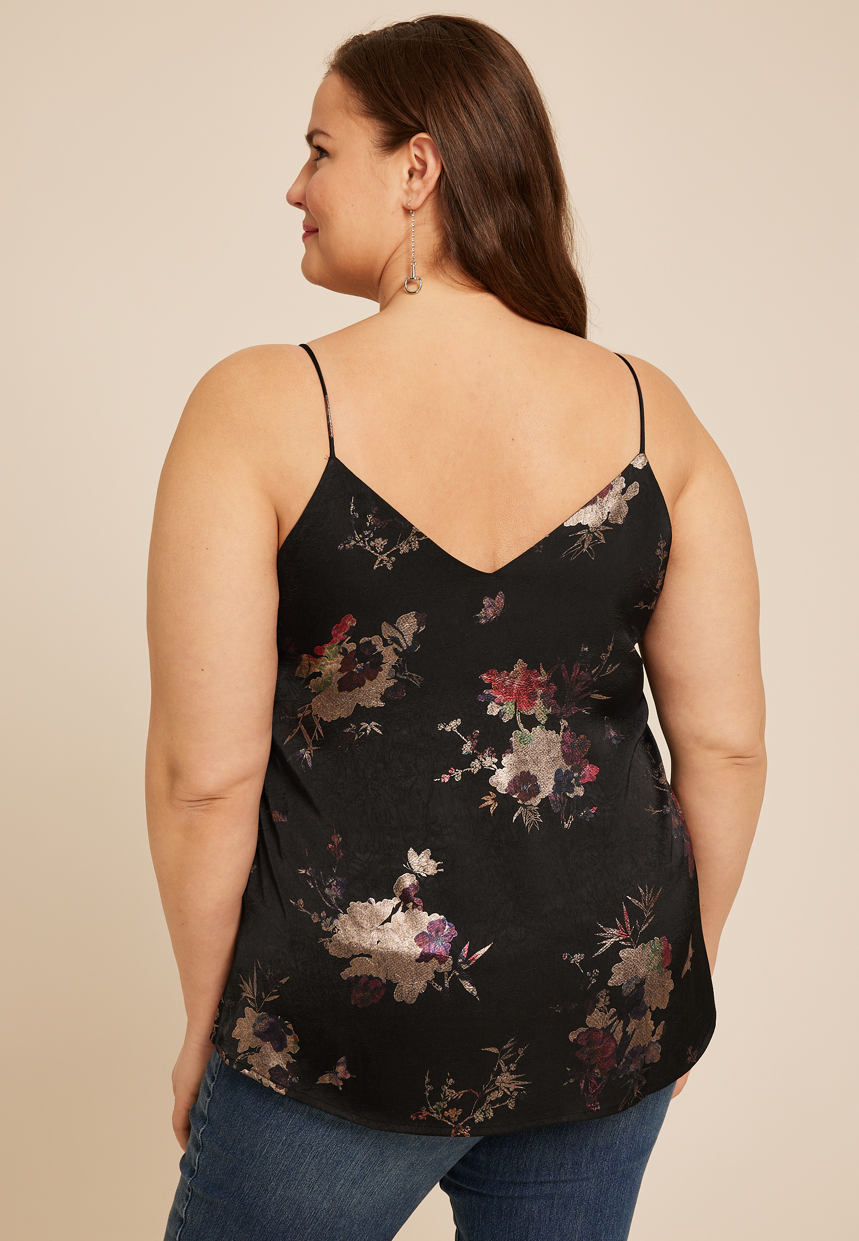 Plus Size Studio Y Metallic Floral V Neck Cami, C1524, large