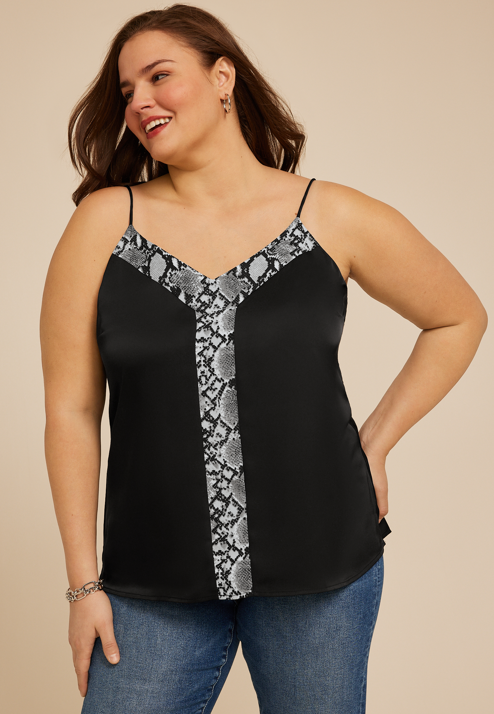 Plus Size Studio Y Snake Print Trim Camisole, C1756, large