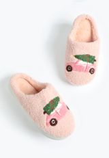 Holiday Sherpa Slippers, PINK, small