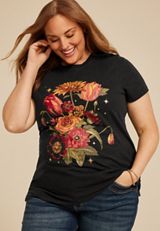 Plus Size Floral Classic Fit Graphic Tee, BLACK, small