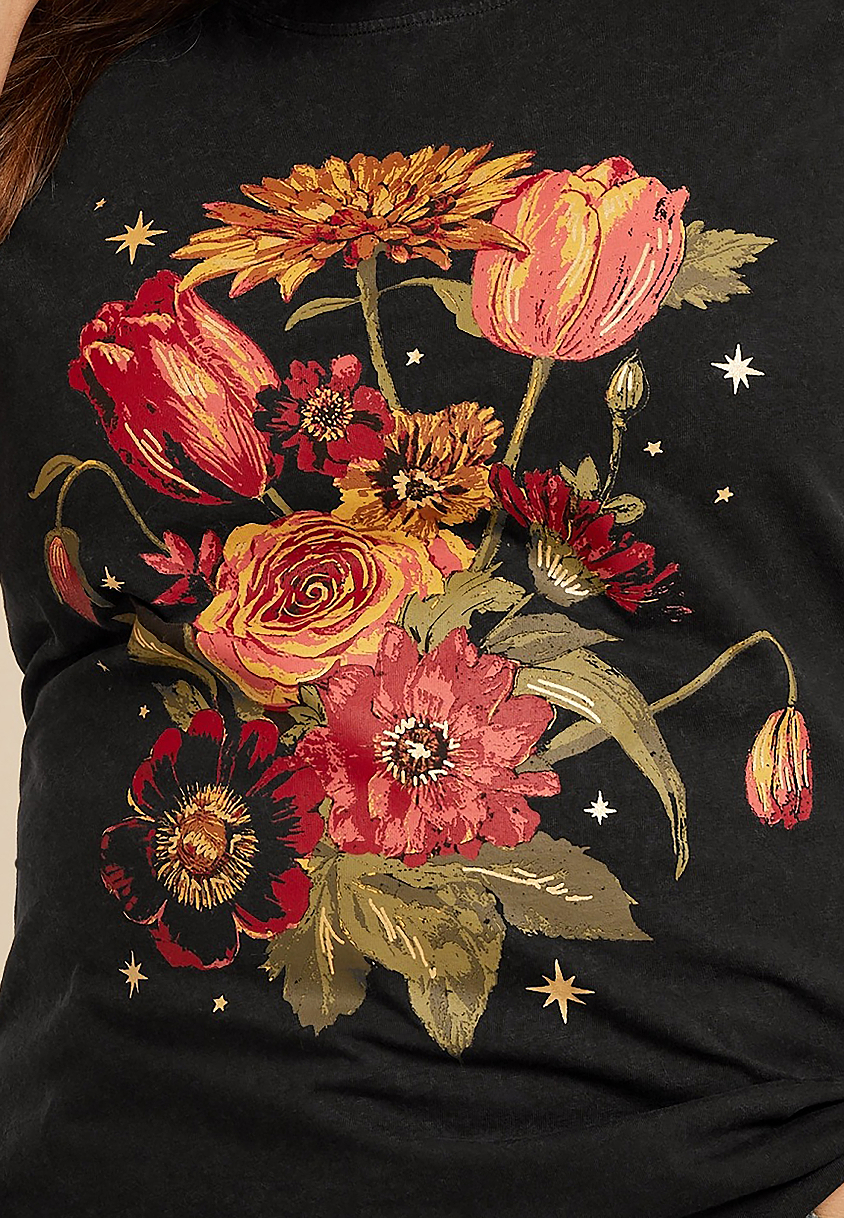 Plus Size Floral Classic Fit Graphic Tee, BLACK, large