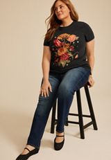Plus Size Floral Classic Fit Graphic Tee, BLACK, small