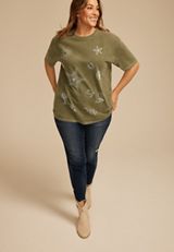 Plus Size Stitched Country Icon Relaxed Graphic Tee, OLIVE NIGHT, small