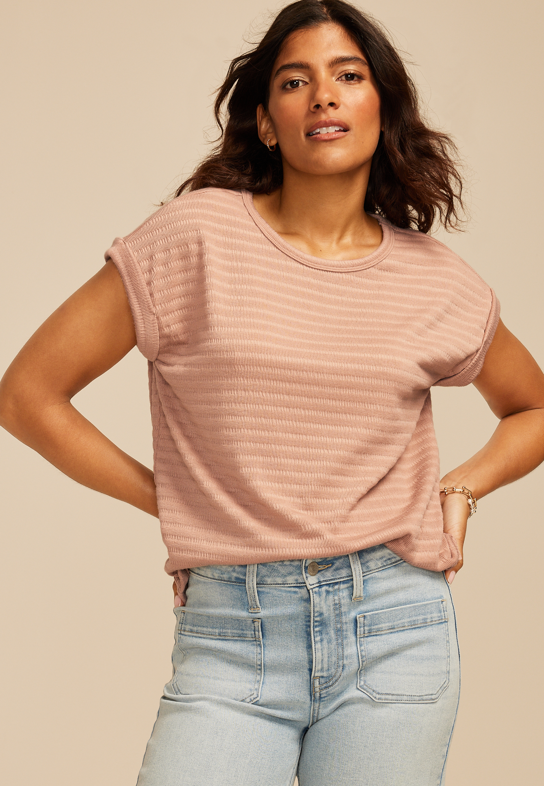 24/7 Textured Ribbed Clara Tee