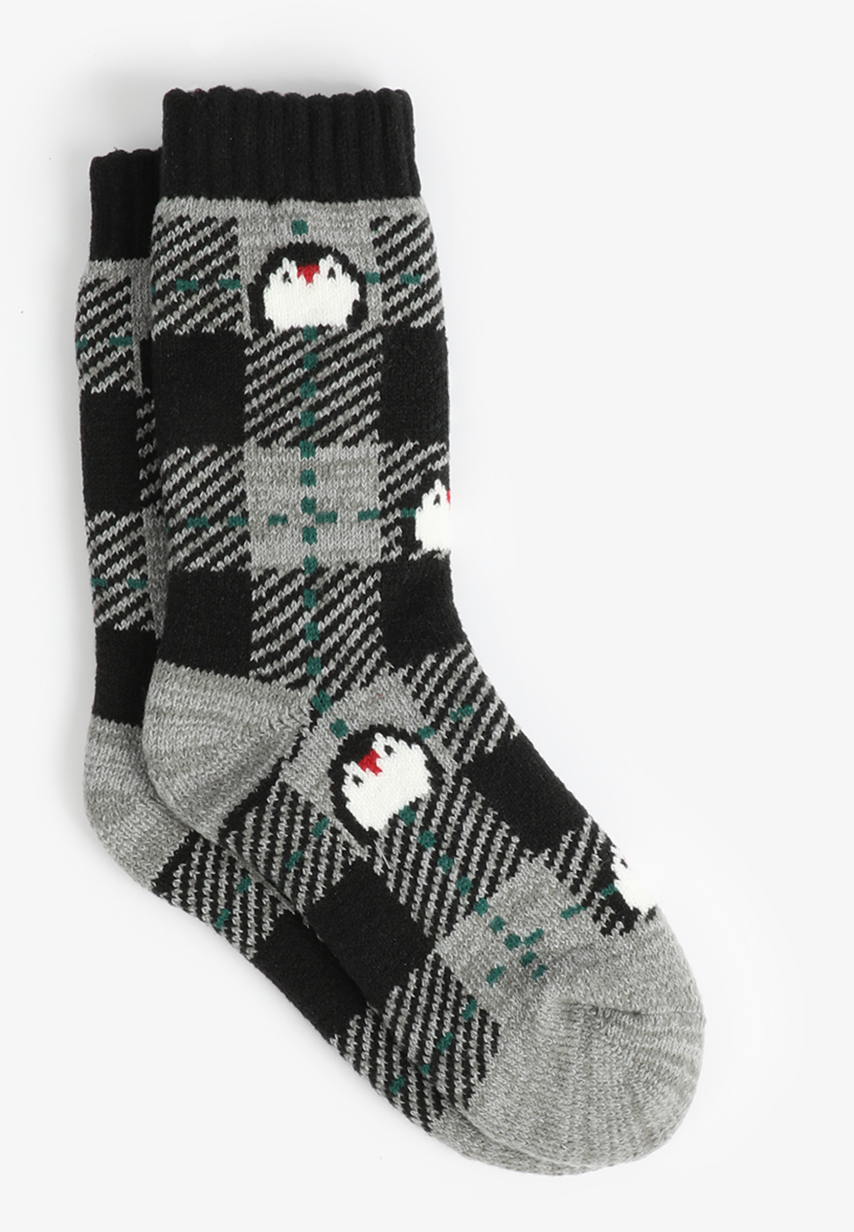 Cozy Penguin Plaid Crew Socks