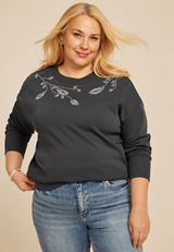 Plus Size Studio Y Beaded Embellished Sweatshirt, C9764, small