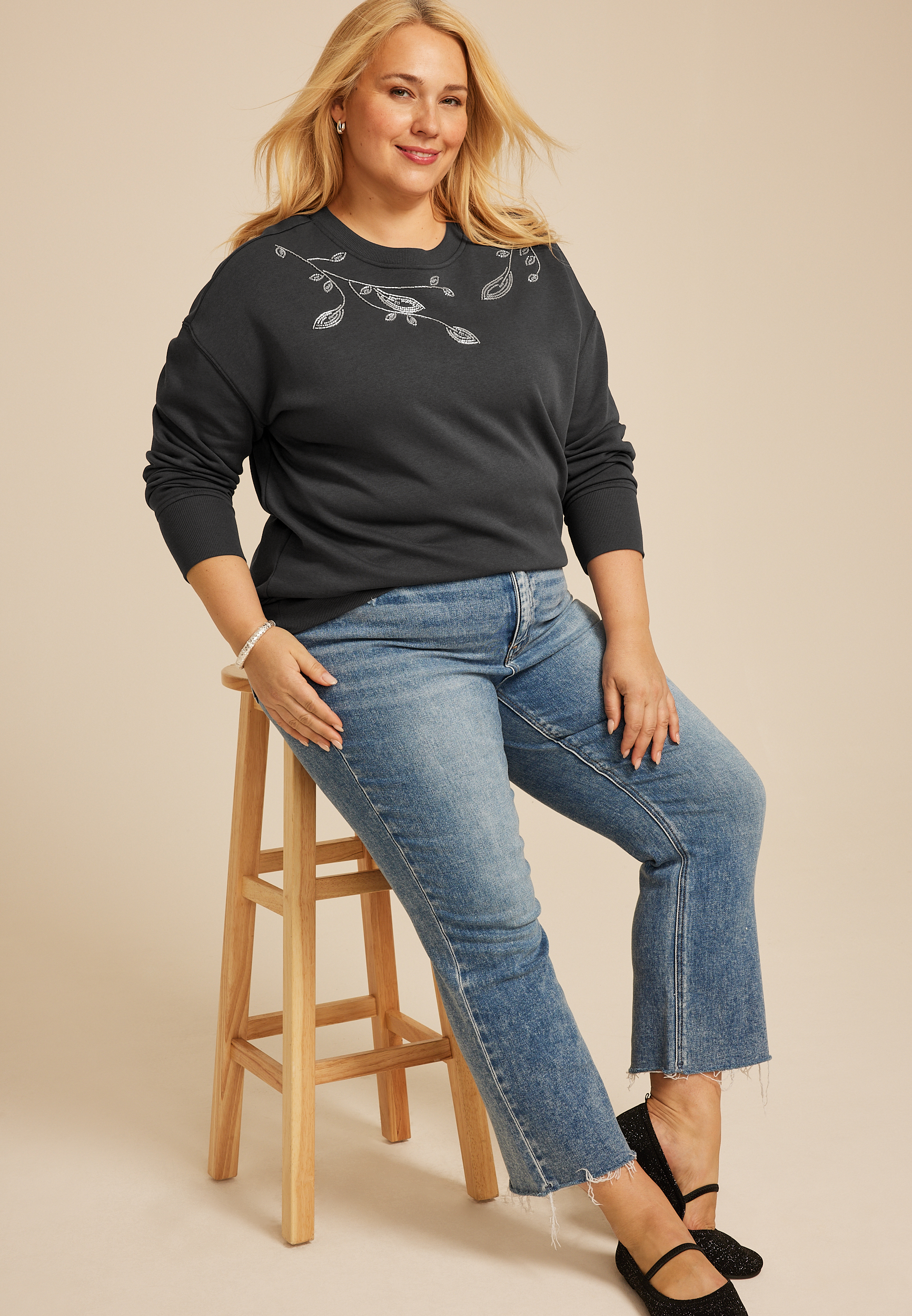 Plus Size Studio Y Beaded Embellished Sweatshirt, C9764, large