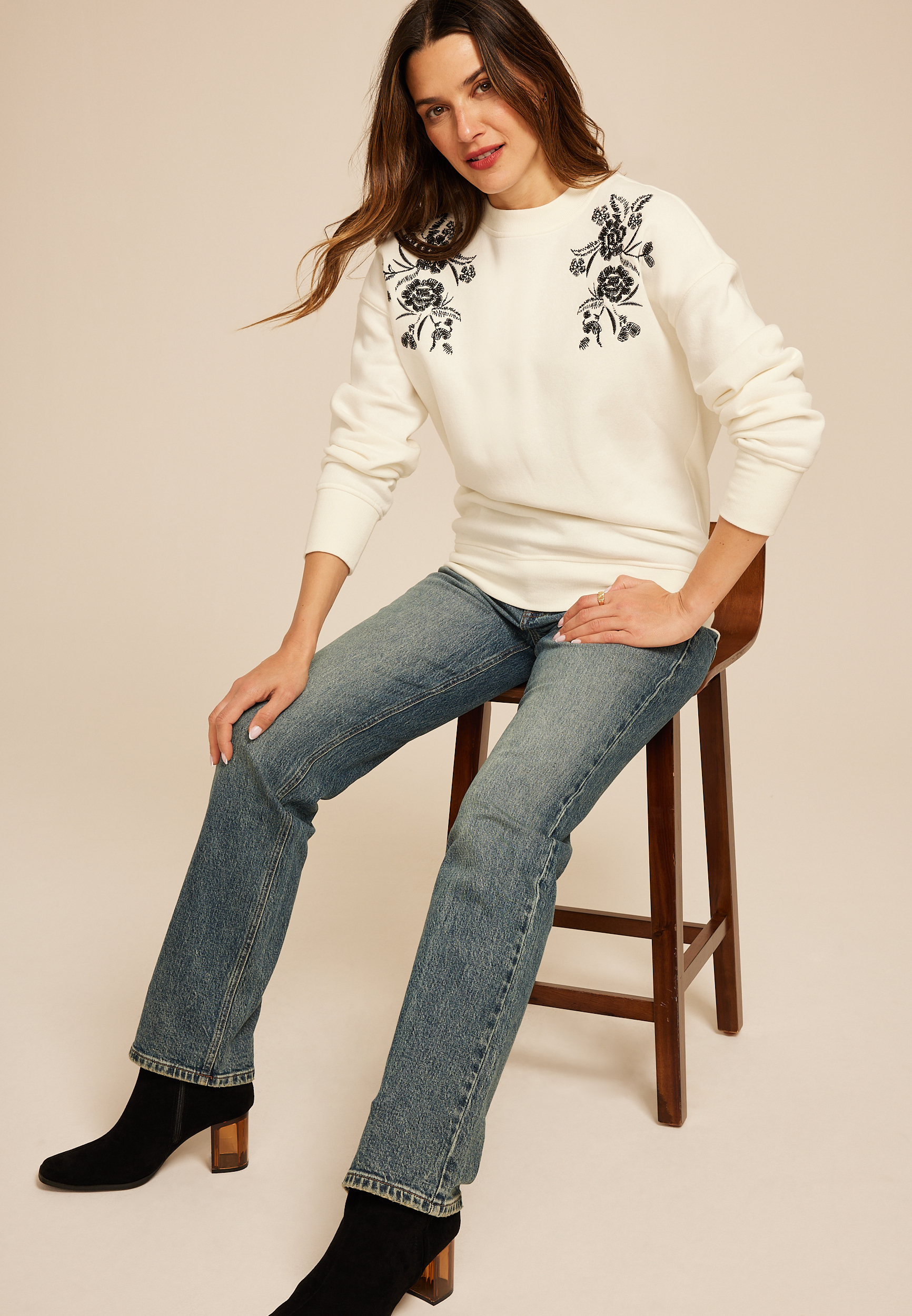 Studio Y Floral Embroidered Sweatshirt, C2789, large