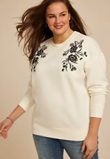 Plus Size Studio Y Floral Embroidered Sweatshirt, C2789, small