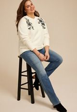 Plus Size Studio Y Floral Embroidered Sweatshirt, C2789, small