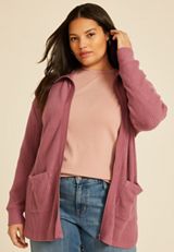 Plus Size Cozy Waffle Zip Jacket, C6578, small