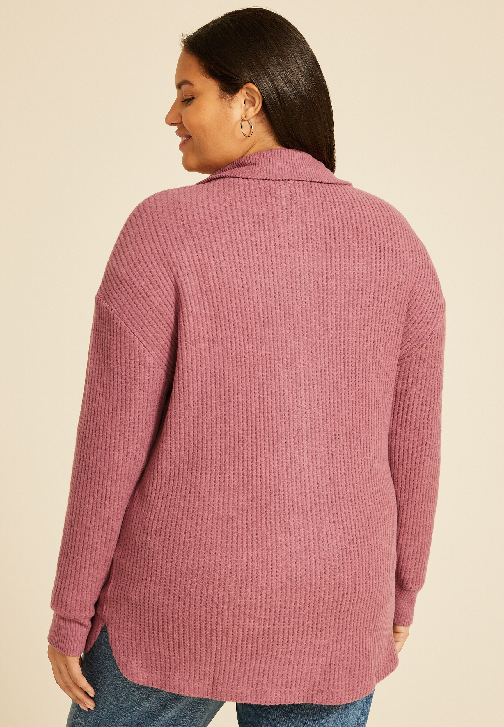 Plus Size Cozy Waffle Zip Jacket, C6578, large