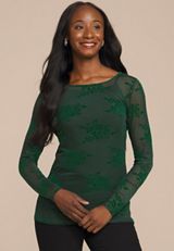 Studio Y Flocked Floral Mesh Top, MYRTL GREEN, small