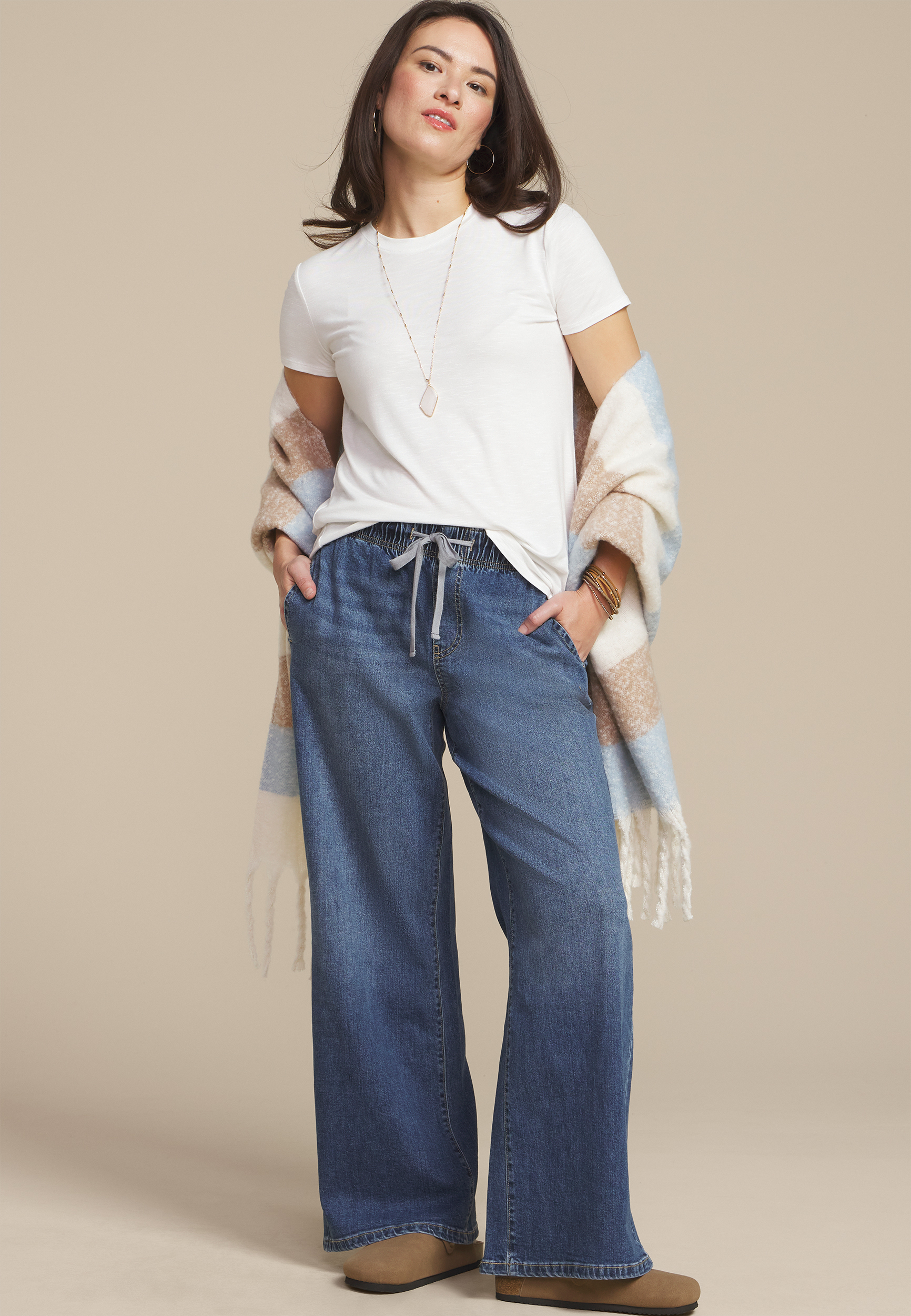 m jeans by maurices™ Dark Soft High Rise Pull On Wide Leg Jean