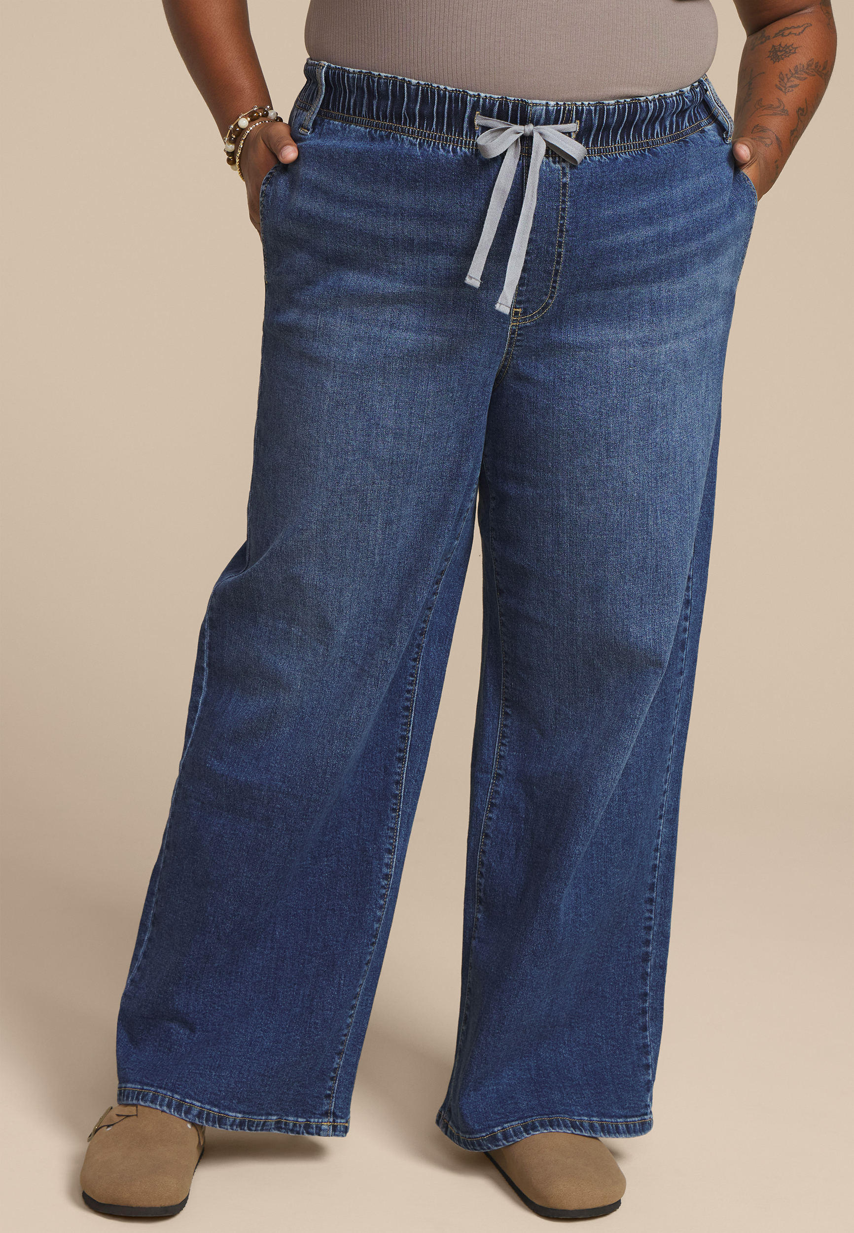 Plus Size m jeans by maurices™ Dark Soft High Rise Pull On Wide Leg Jean