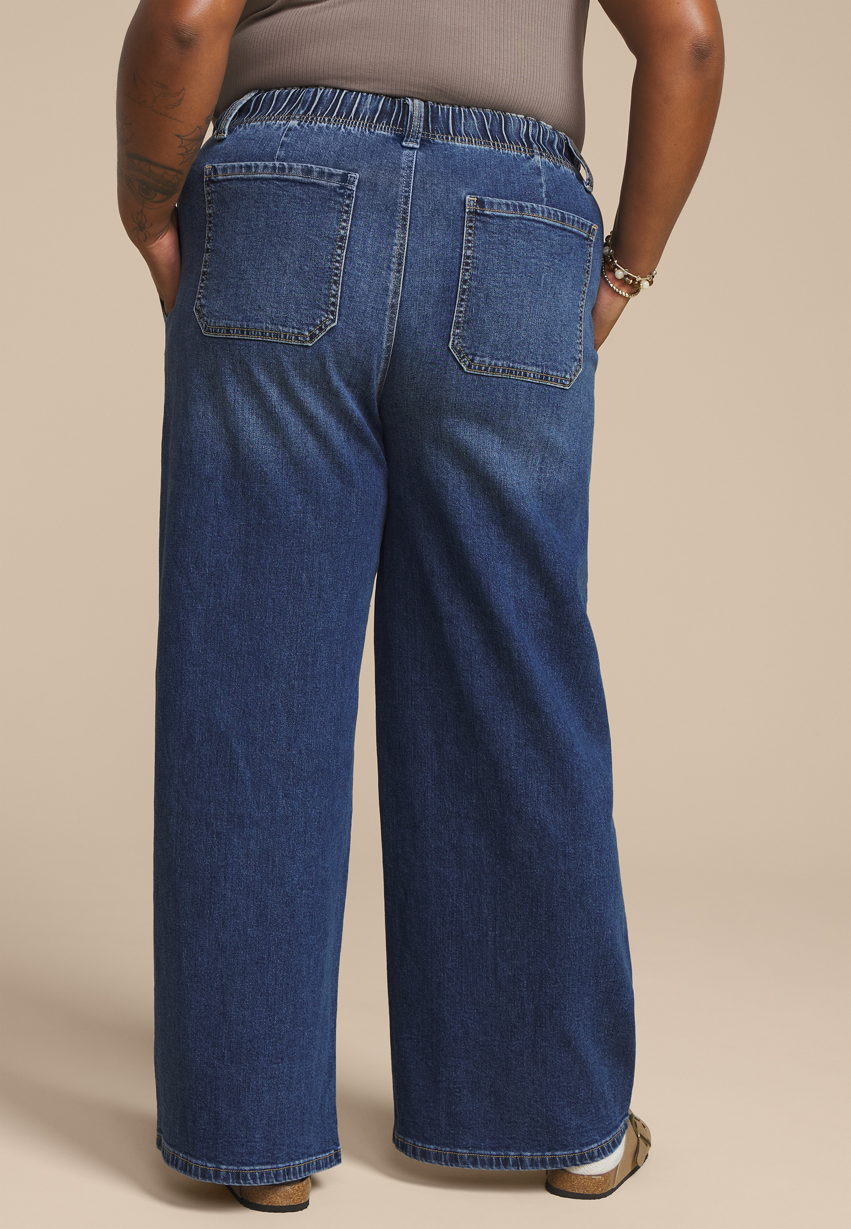 Plus Size m jeans by maurices&trade; Dark Soft High Rise Pull On Wide Leg Jean, DARK SANDBLAST, large