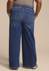 Plus Size m jeans by maurices&trade; Dark Soft High Rise Pull On Wide Leg Jean, DARK SANDBLAST, small