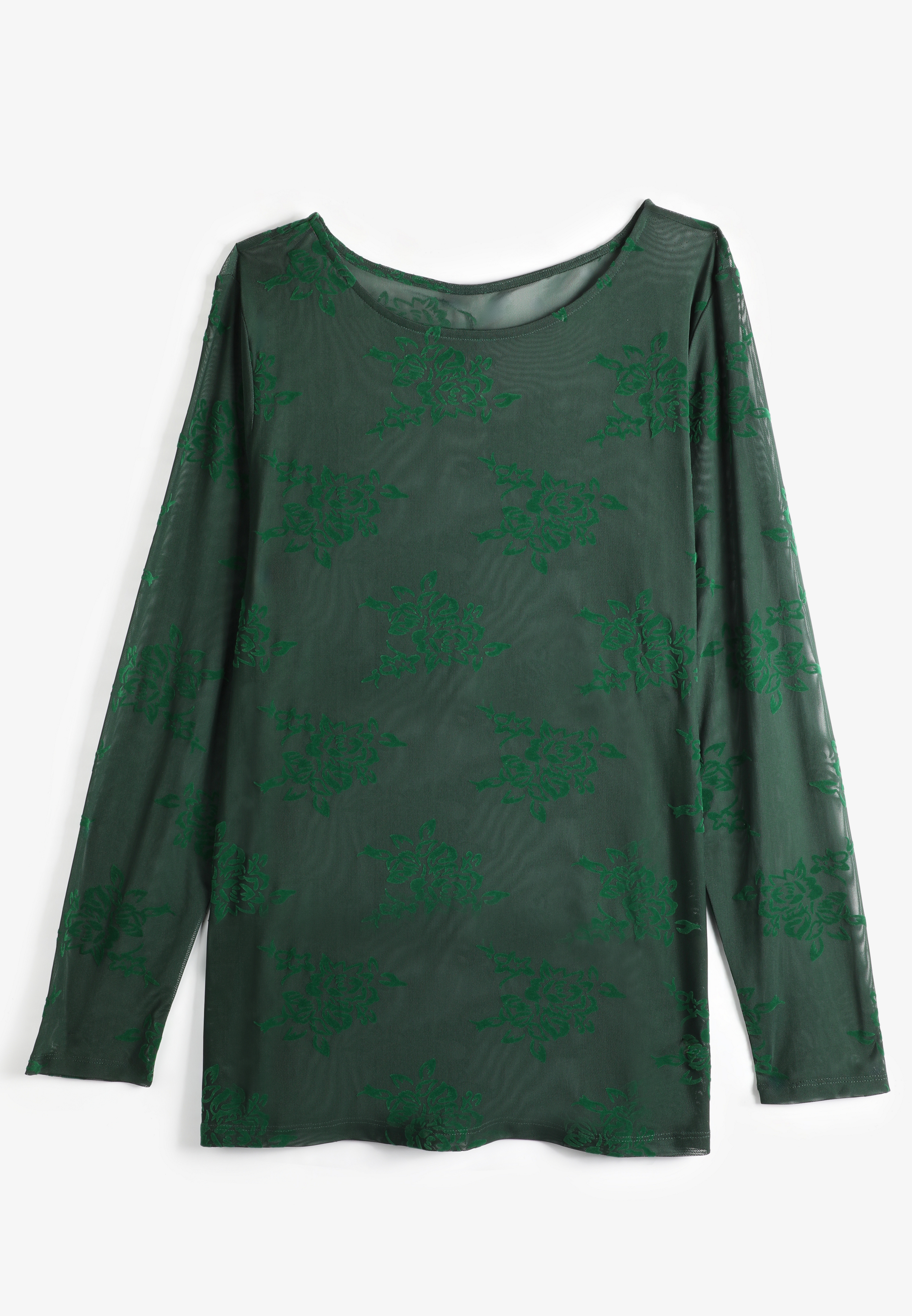 Plus Size Studio Y Flocked Floral Mesh Top