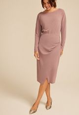 Mauve Boat Neck Faux Wrap Midi Dress, , small