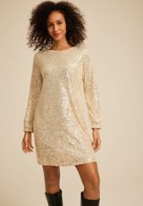 Studio Y Sequin Long Sleeve Mini Dress, C727, small