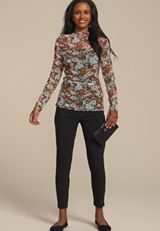 Floral Mesh Mock Neck Blouse, C1756, small