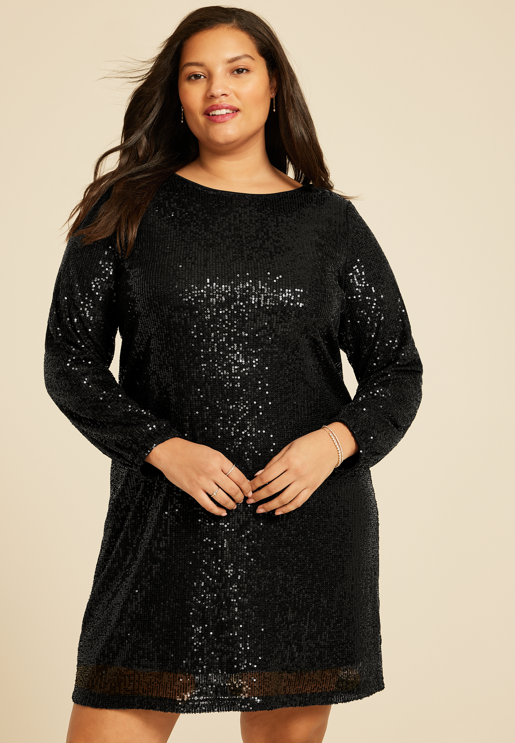 Plus Size Studio Y Sequin Long Sleeve Mini Dress