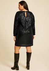Plus Size Studio Y Sequin Long Sleeve Mini Dress, C106, small