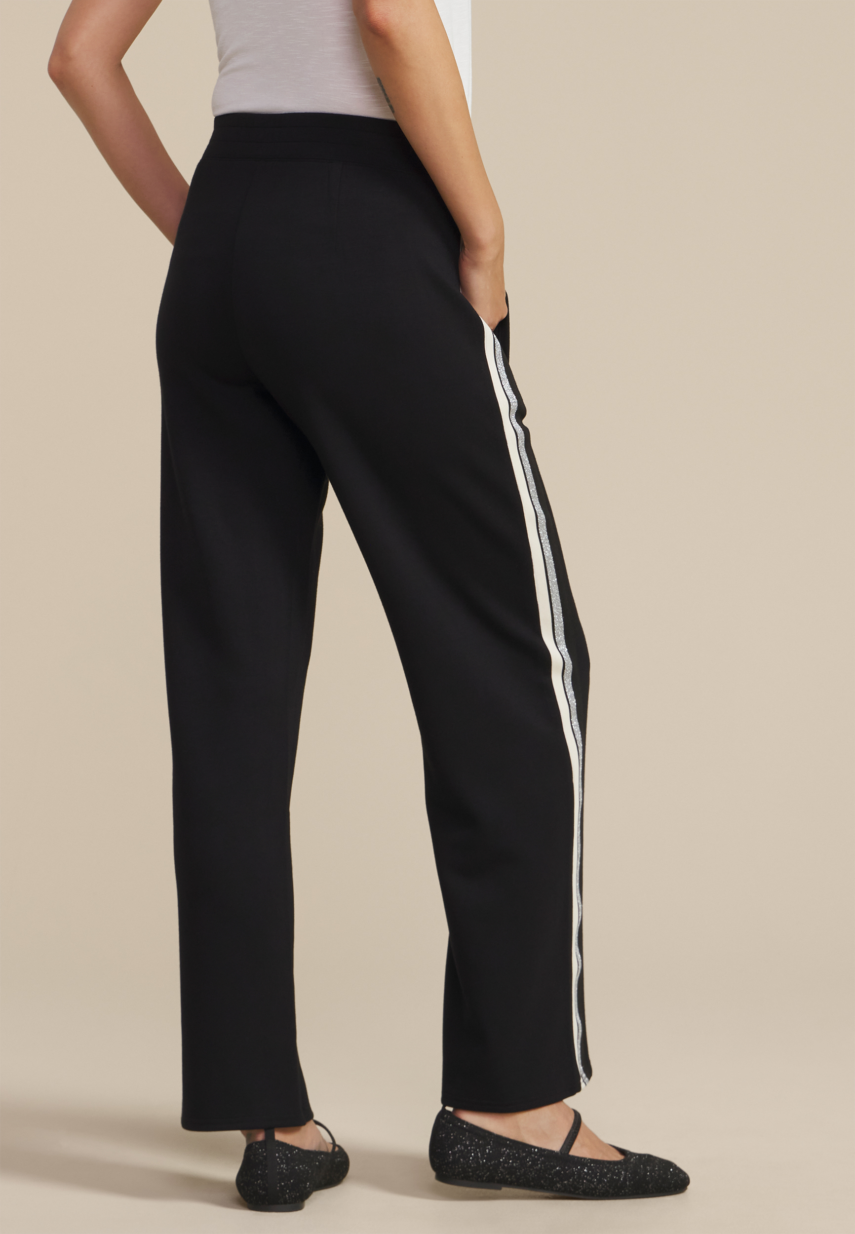Striped Scuba Knit Wide Leg Pants, C1756, large