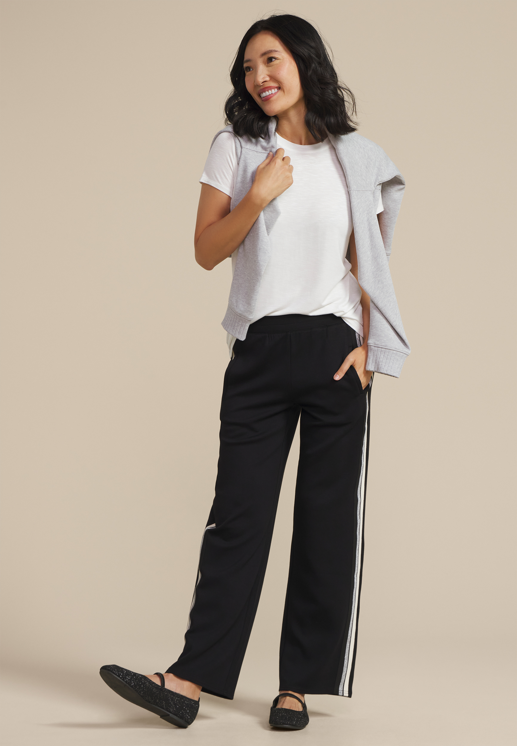 Striped Scuba Knit Wide Leg Pants, C1756, large