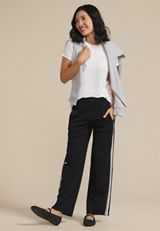 Striped Scuba Knit Wide Leg Pants, C1756, small