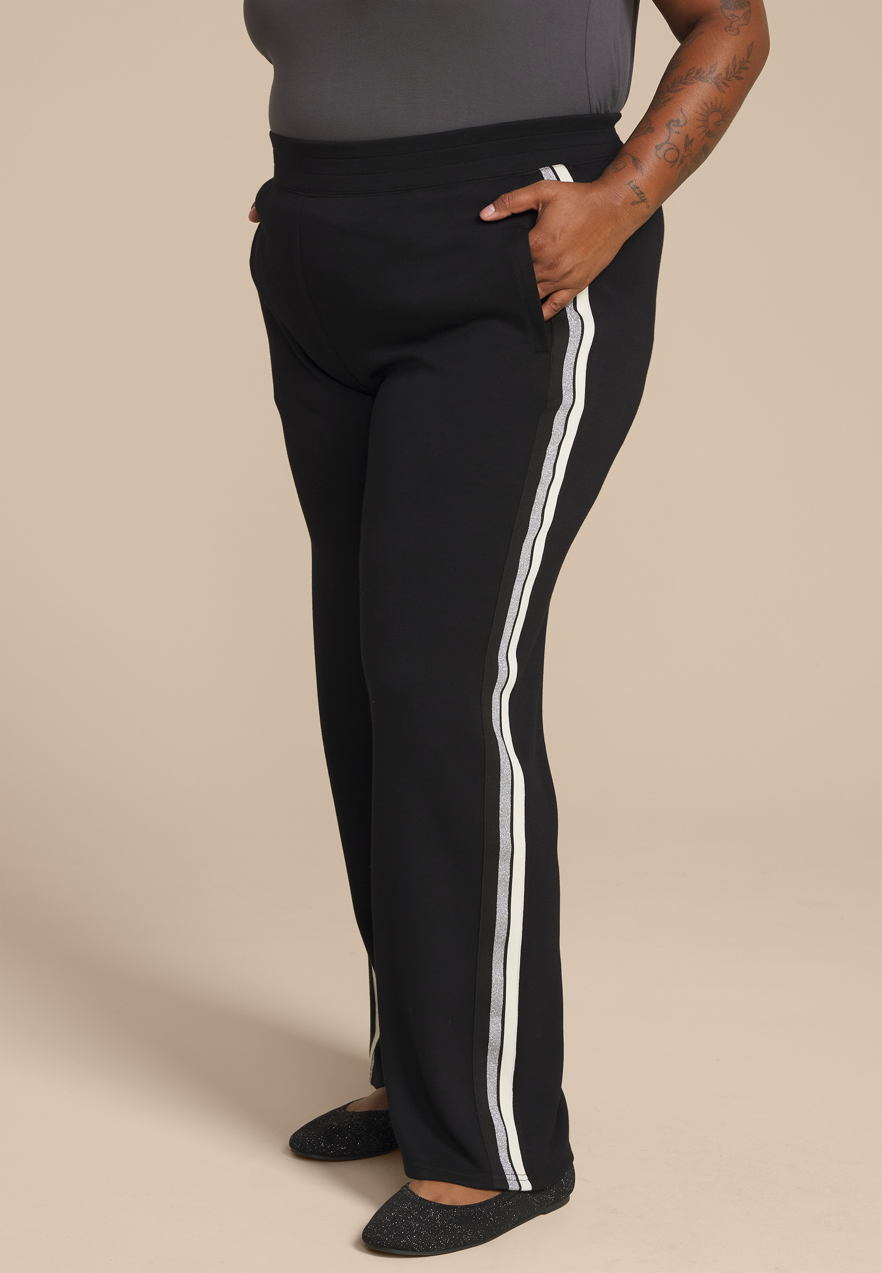 Plus Size Striped Scuba Knit Wide Leg Pants