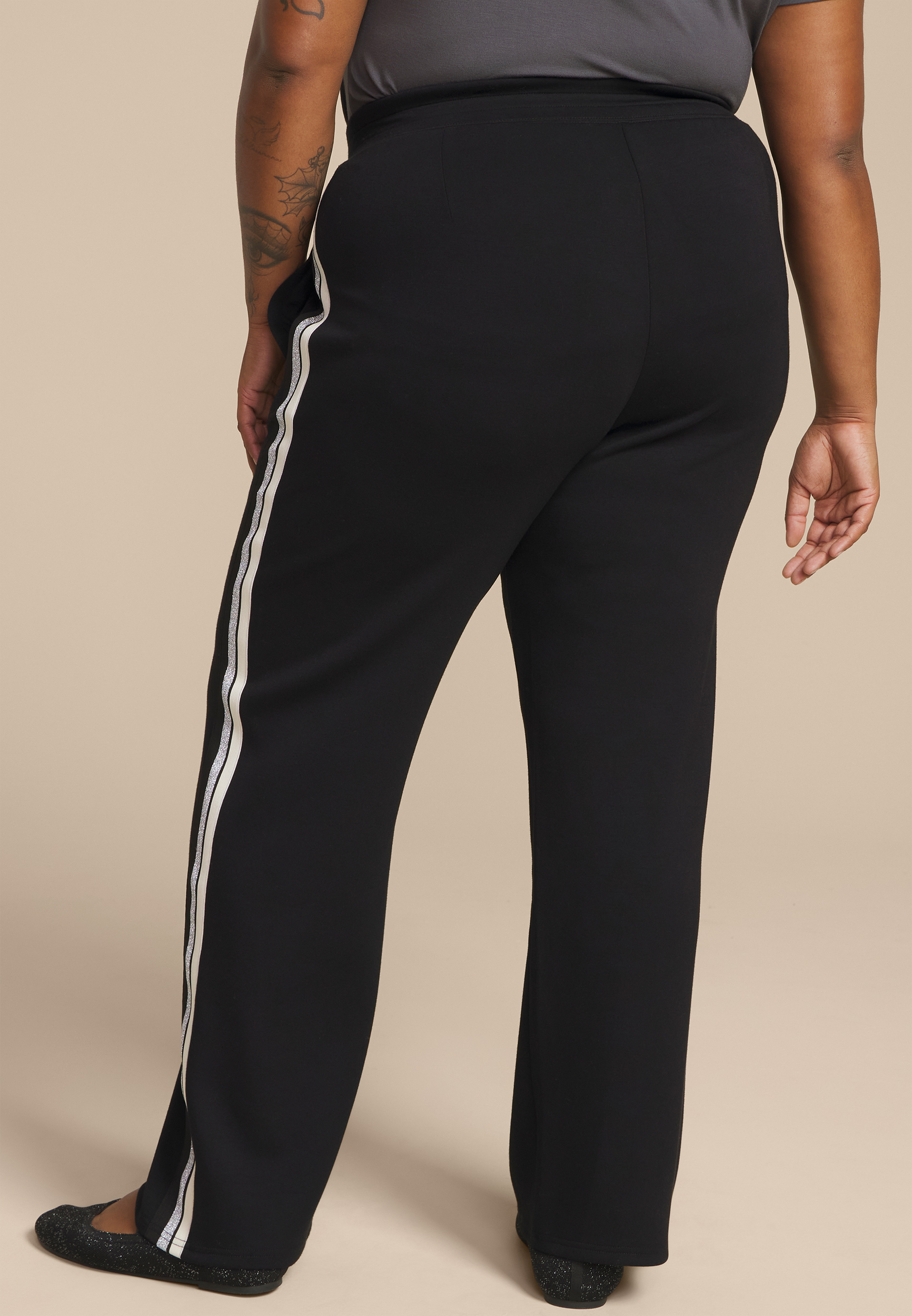 Plus Size Striped Scuba Knit Wide Leg Pants, C1756, large