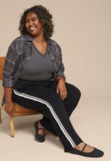 Plus Size Striped Scuba Knit Wide Leg Pants, C1756, small