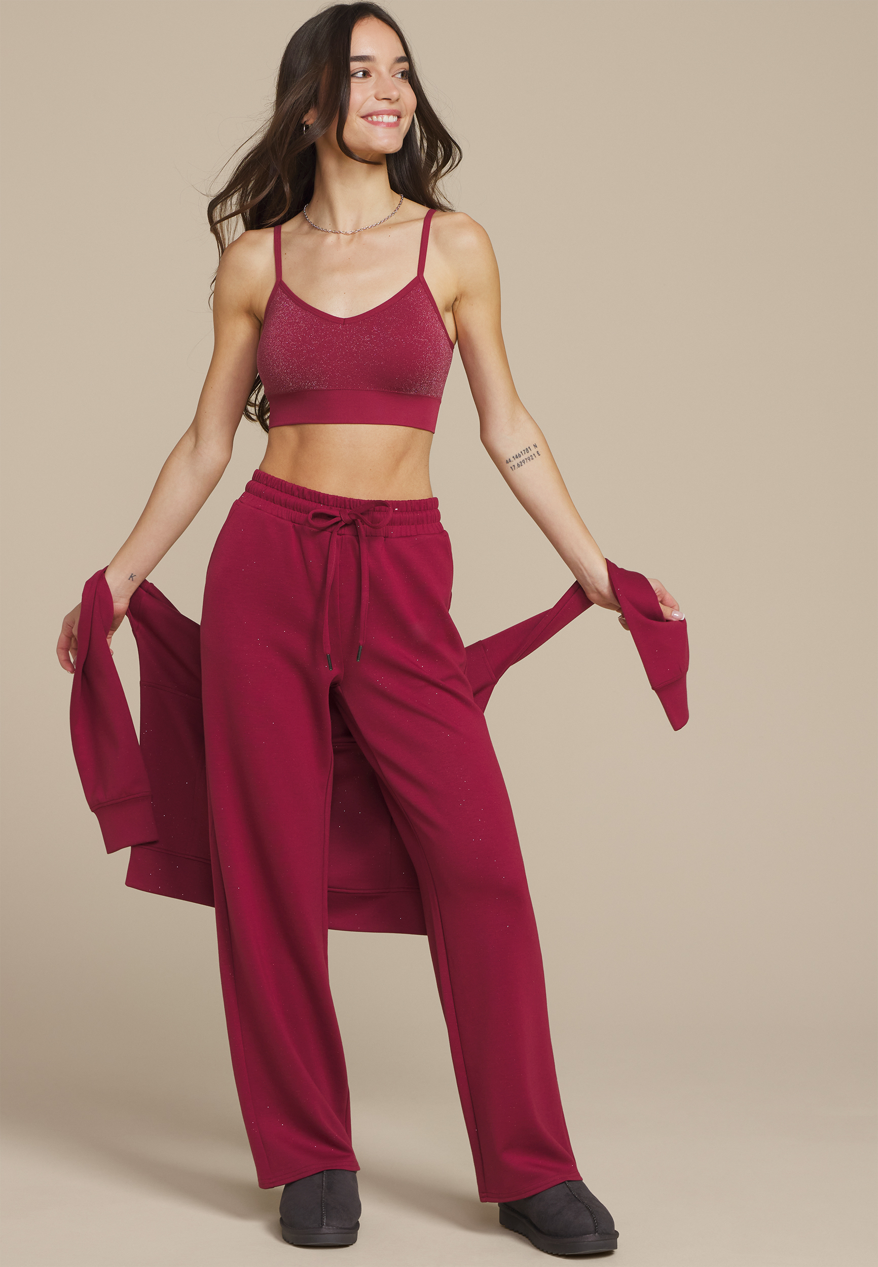 Sparkle Scuba Knit Wide Leg Sweatpants, , large