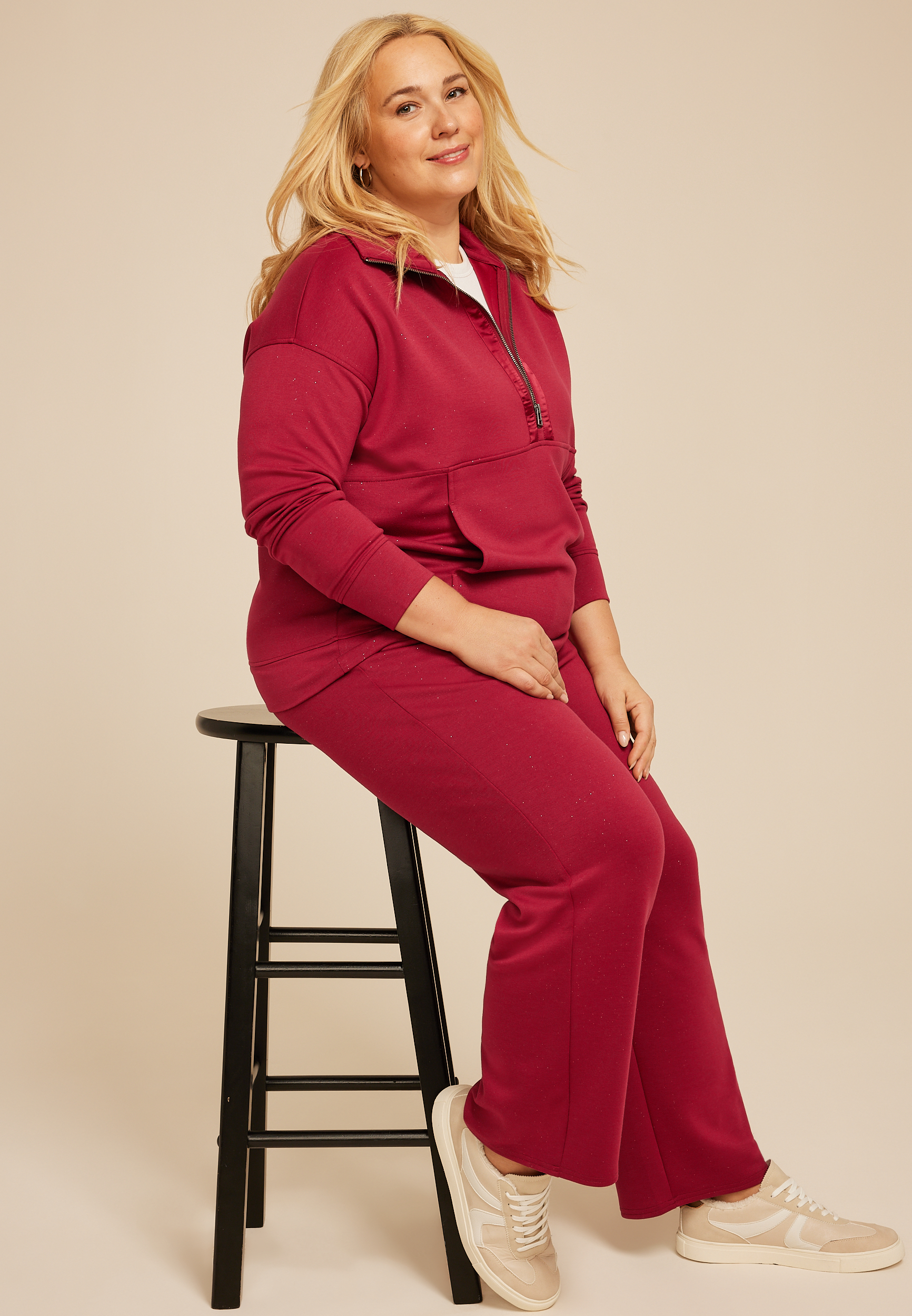 Plus Size Sparkle Scuba Knit Wide Leg Sweatpants, , large