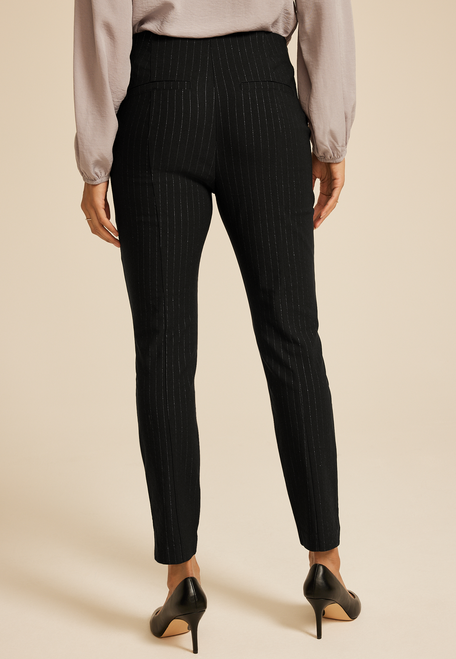 Bengaline Metallic Pinstripe Mid Rise Skinny Pant, C1756, large