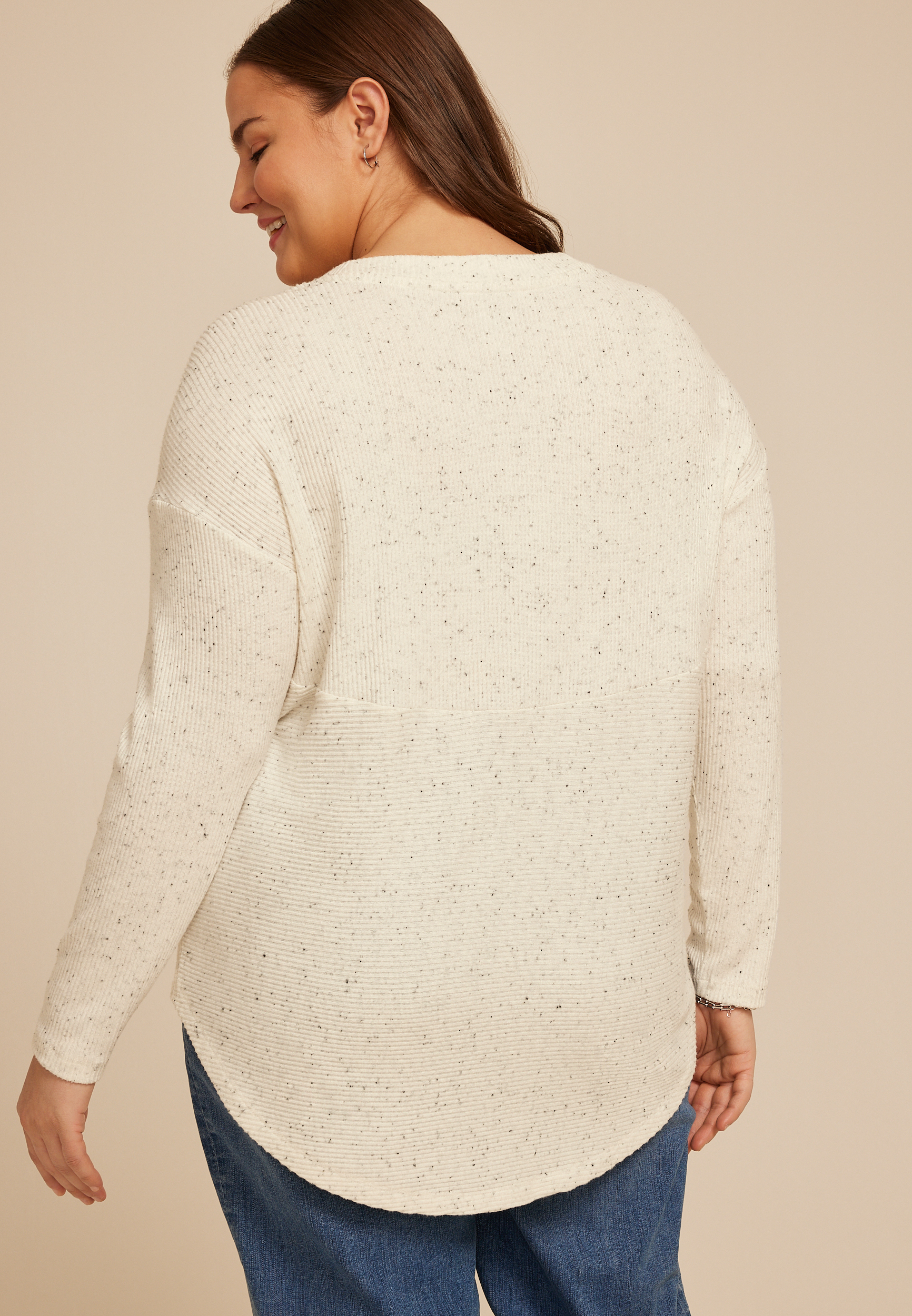 Plus Size 24/7 Berkley Speckled Long Sleeve Tee, C254, large