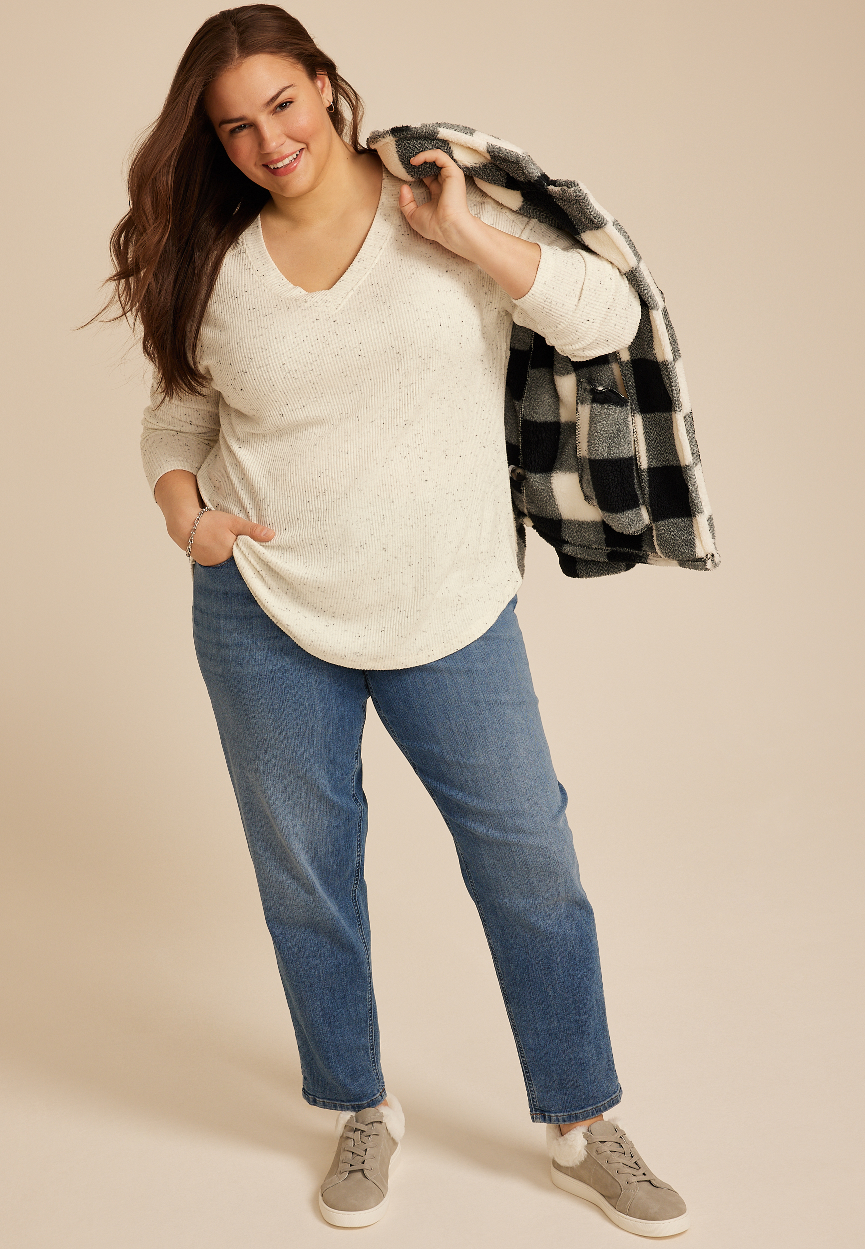 Plus Size 24/7 Berkley Speckled Long Sleeve Tee, C254, large