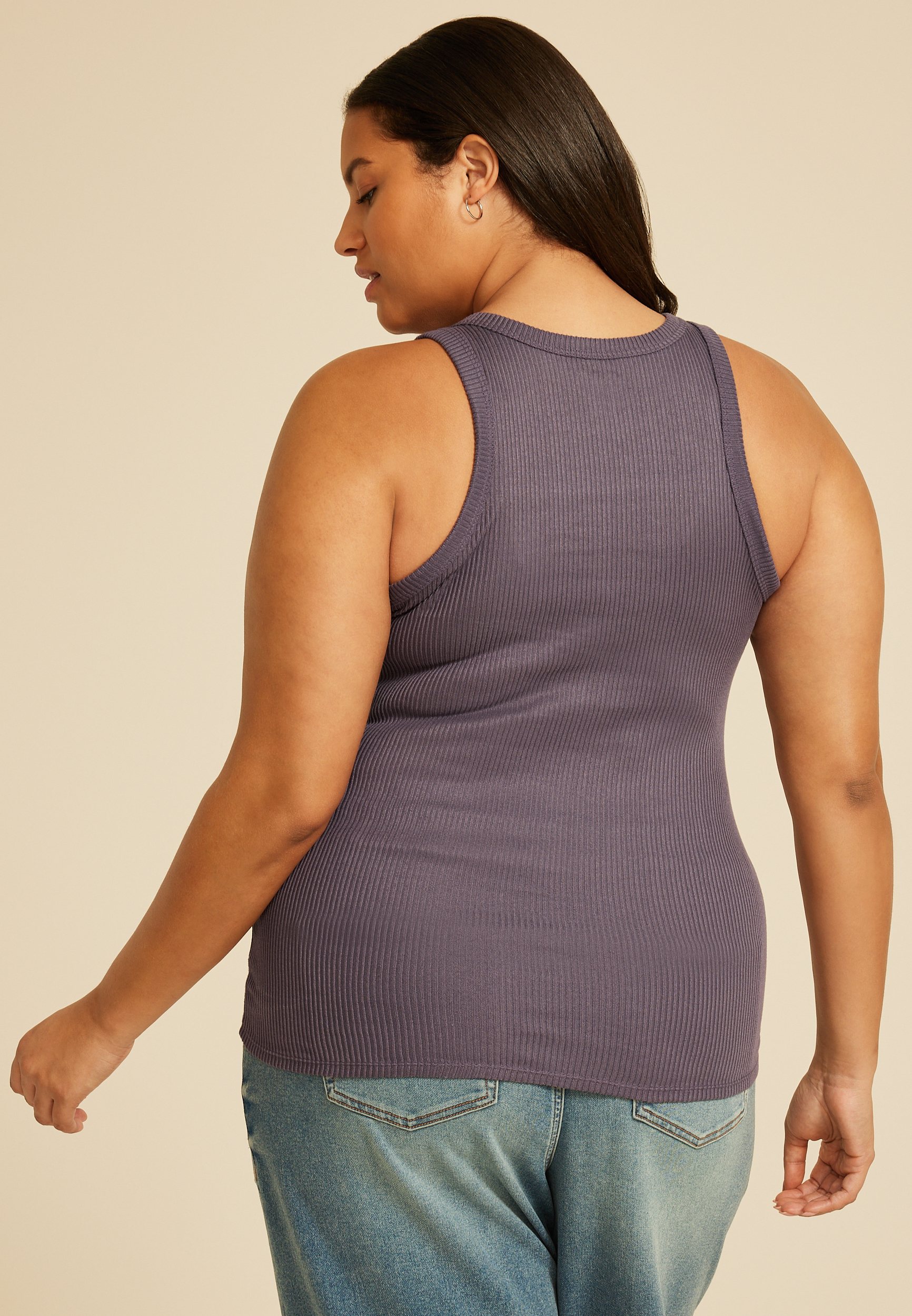 Plus Size 24/7 Cozy Highline Ribbed Tank Top, SHADOW BLUE, large
