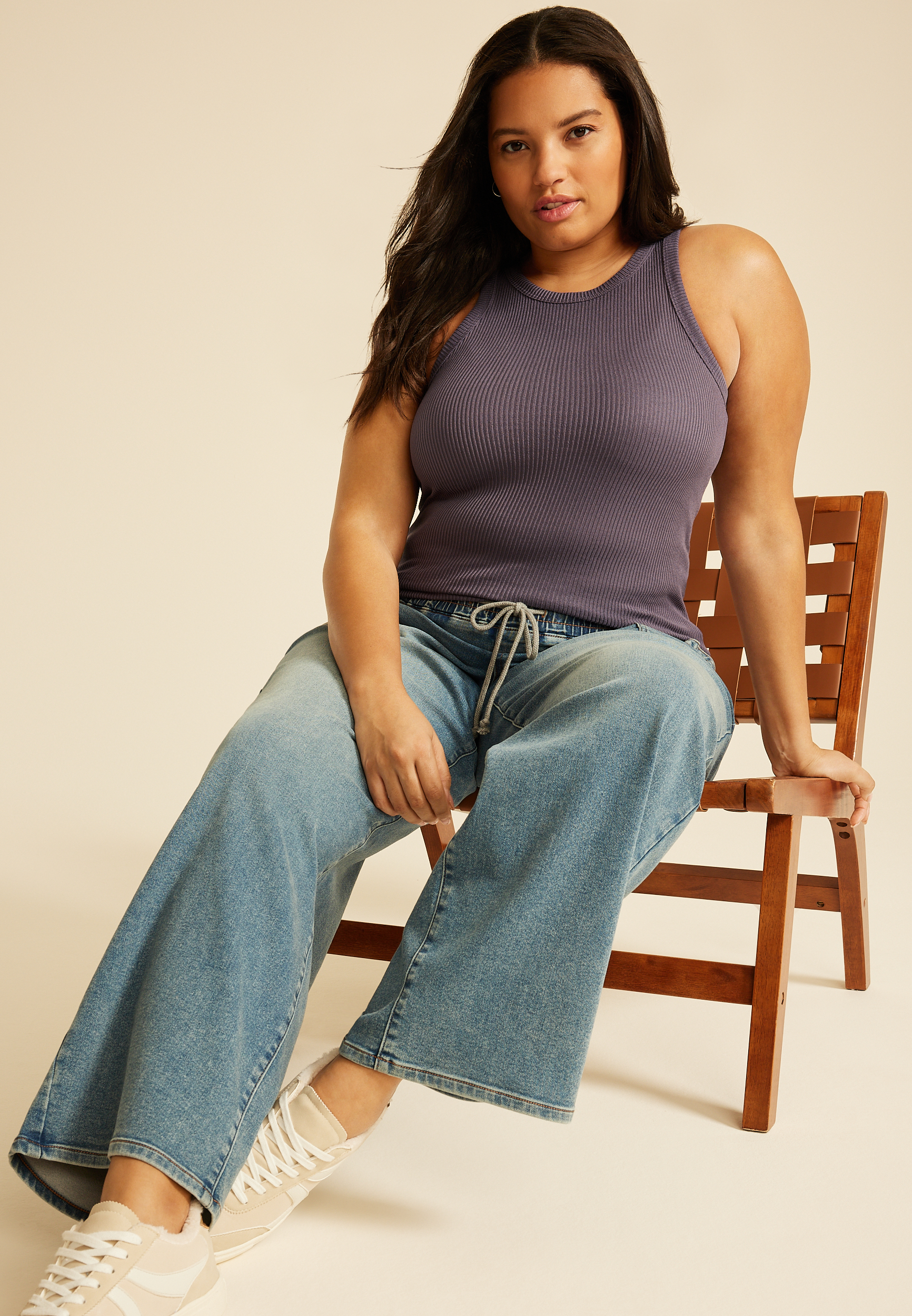 Plus Size 24/7 Cozy Highline Ribbed Tank Top, SHADOW BLUE, large