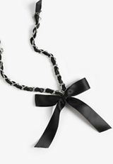 Black Ribbon Bow Necklace, BLACK, small