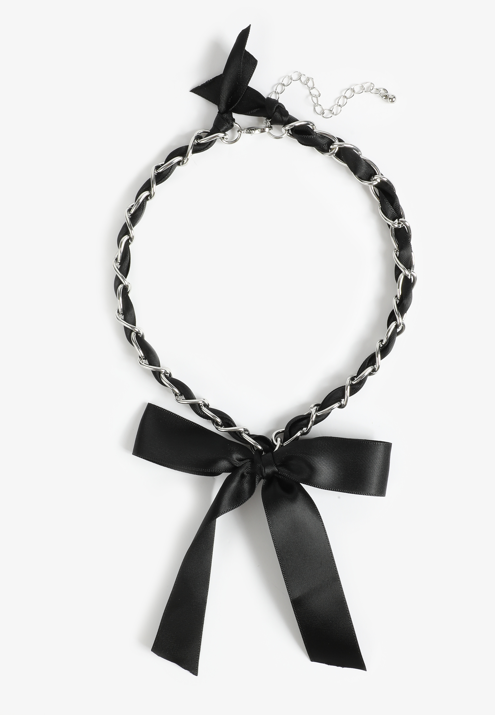 Black Ribbon Bow Necklace, BLACK, large