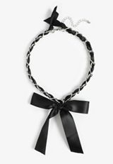 Black Ribbon Bow Necklace, BLACK, small