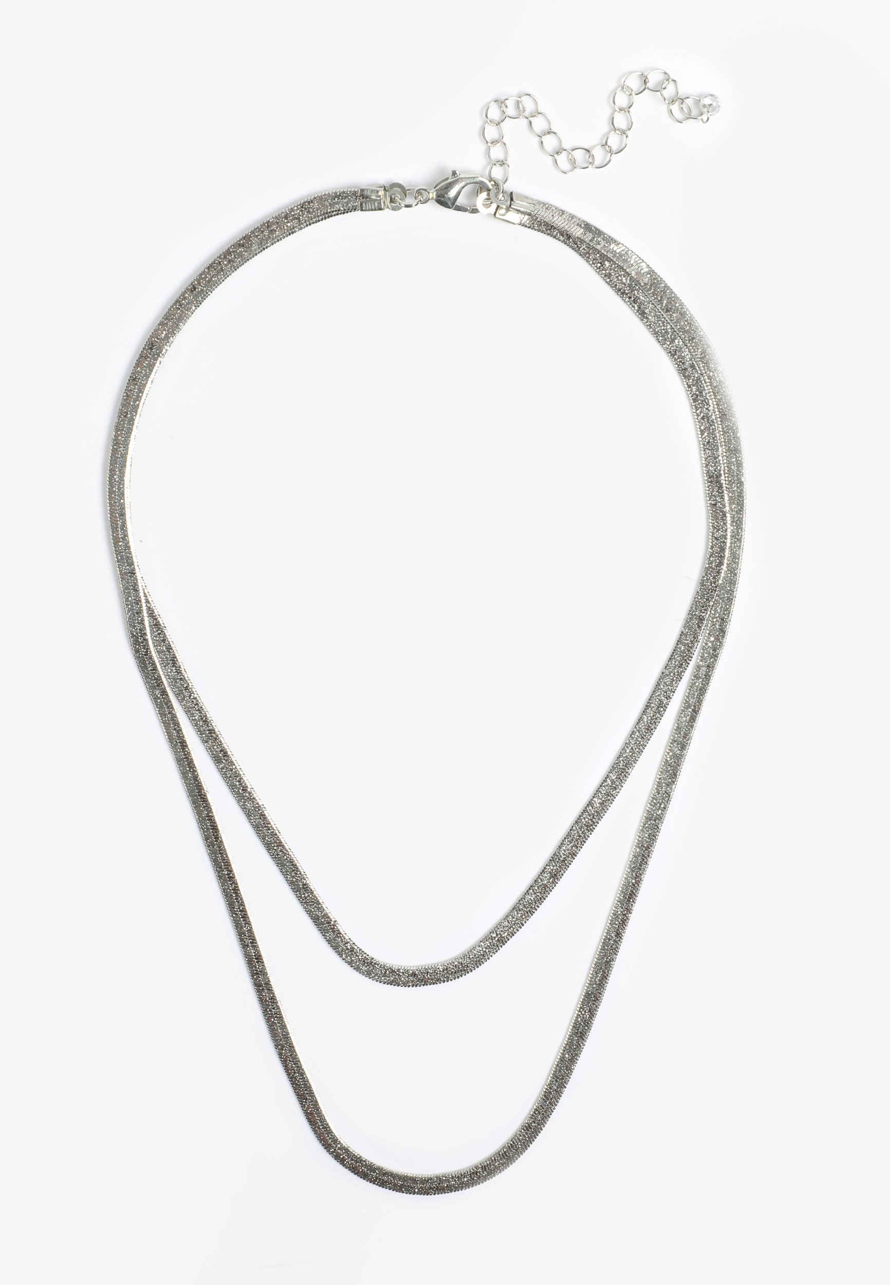 Silver Sparkle Double Snake Chain Necklace, C431, large